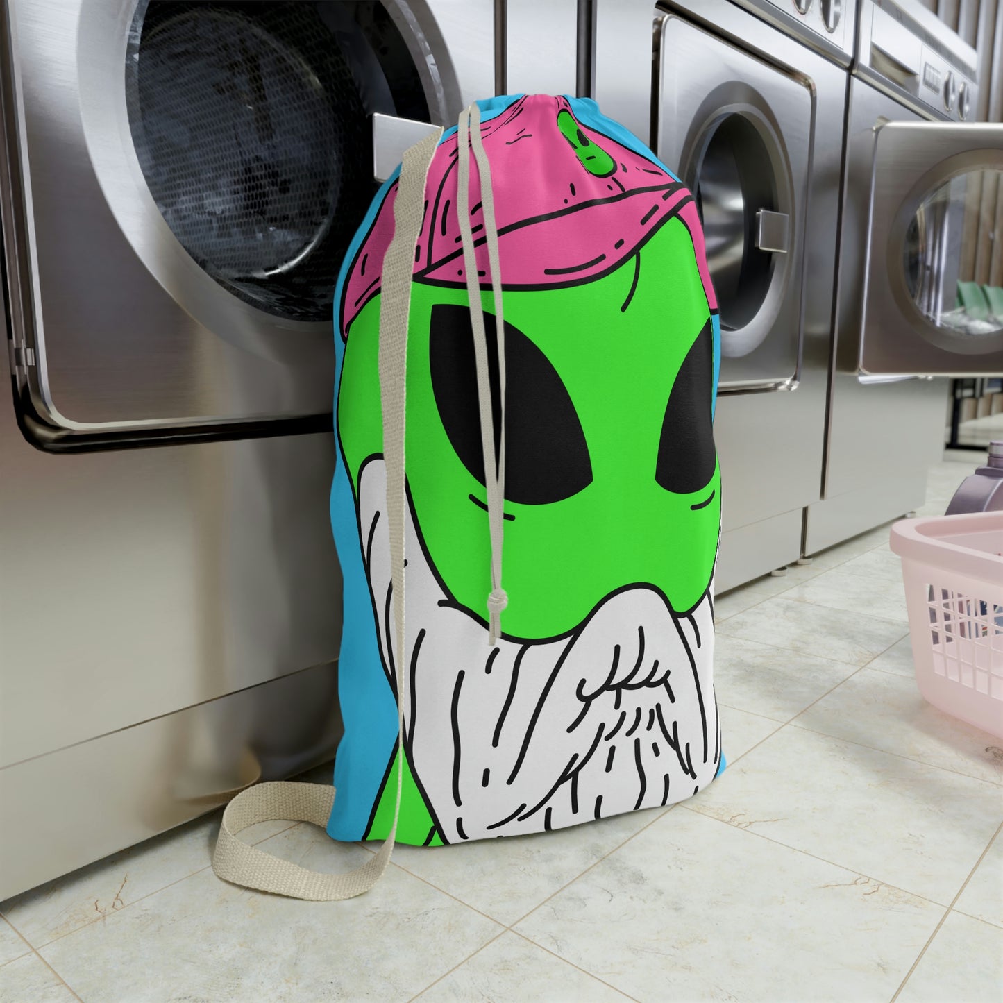 Alien Old Man Wizard Beard Visitor Cartoon Laundry Bag