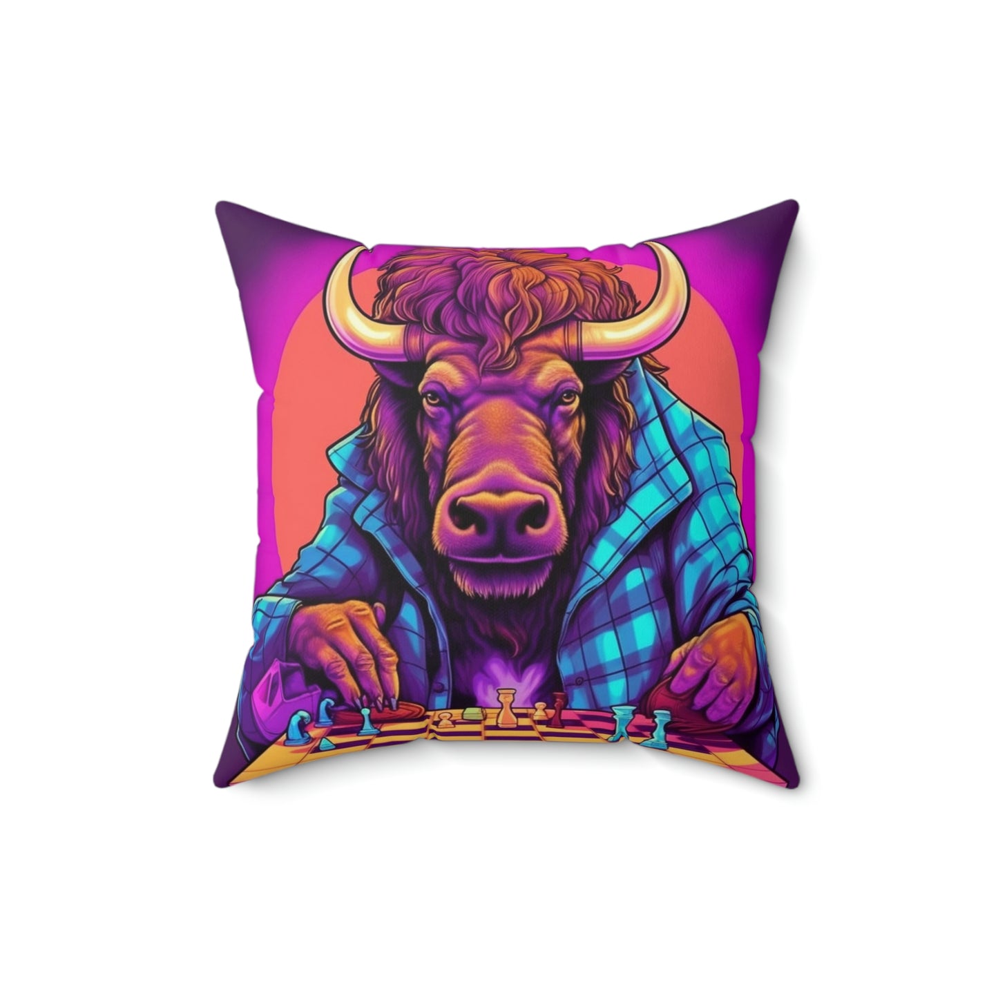 American Bison Buffalo Chess Game Grand Master Spun Polyester Square Pillow