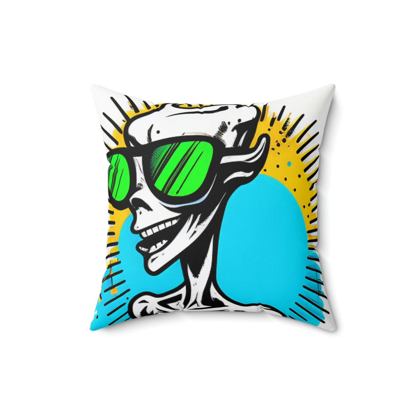 Almohada cuadrada de poliéster hilado con cultura pop, extraterrestre, personaje espacial 