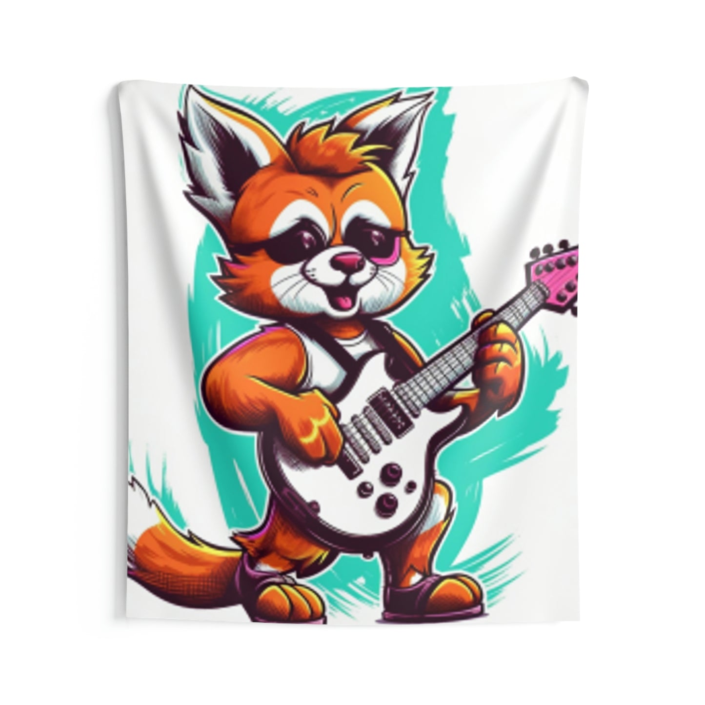 Red Panda Musician Guitarist Graphic Indoor Wall Tapestries