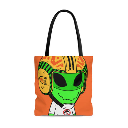 Yellow Space Ship UFO Flying Saucer Helmet Green Smiley Anti Human Visi AOP Tote Bag