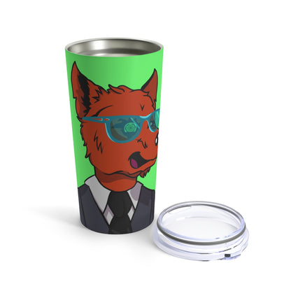 Cyborg Wolf Grey Suit Black Tie Blue Glasses Orange Fur Crushed Tumbler 20oz