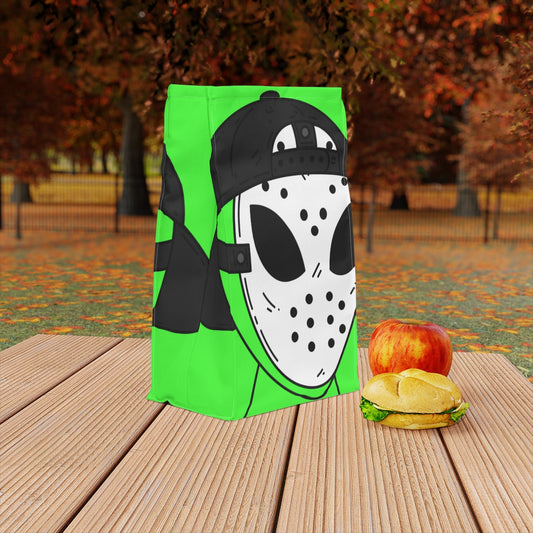 White Hockey Mask Green Alien Visitor Polyester Lunch Bag