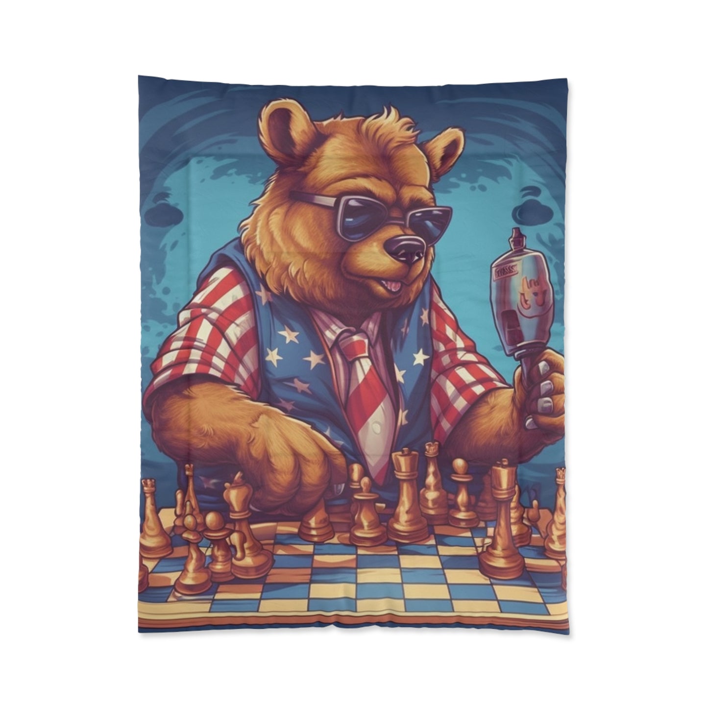 Checkmate Patriotism: Patriotic Bear's Chess Game 4th of July Style Comforter