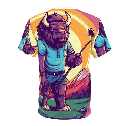 Golf Bison Buffalo USA Style Graphic Camiseta unisex cortada y cosida (AOP) 