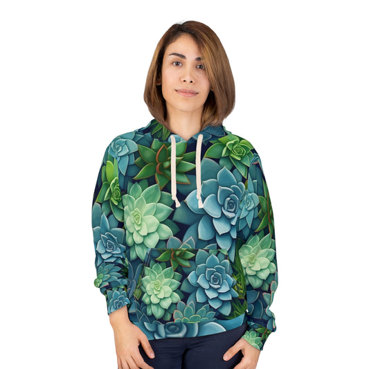 Matriz suculenta minimalista - Sudadera con capucha unisex con patrón botánico vibrante (AOP)