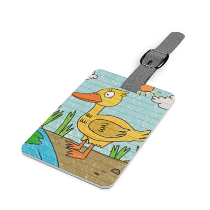 Duck Yellow Bird Pond Nature Graphic Saffiano Polyester Luggage Tag, Rectangle