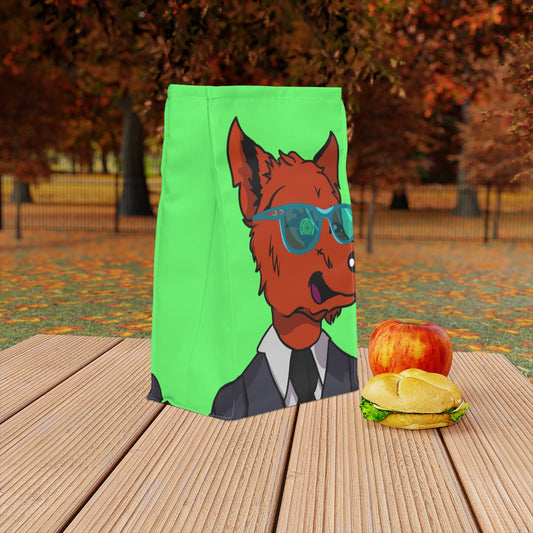 Cyborg Wolf Grey Suit Black Tie Blue Glasses Orange Fur Polyester Lunch Bag