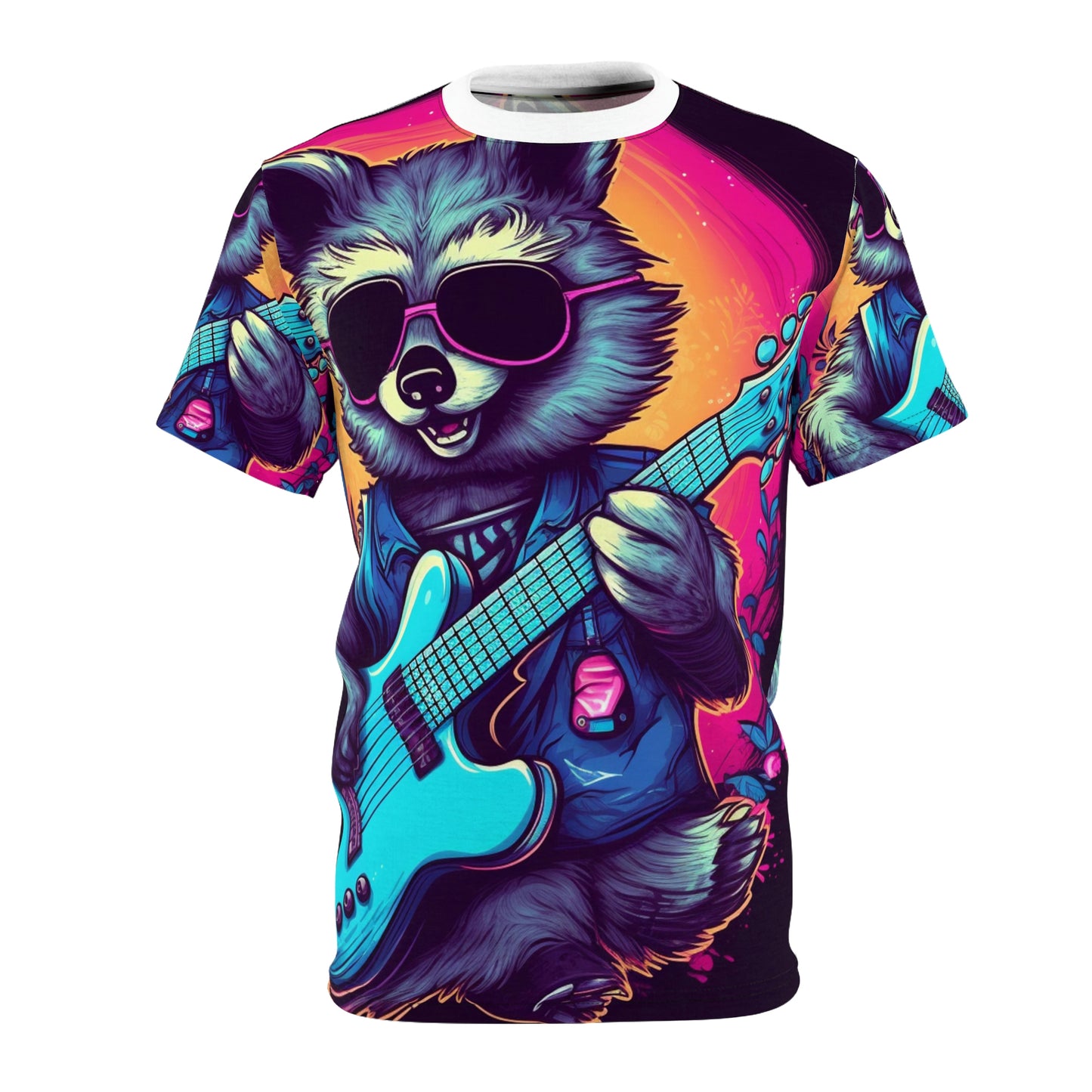 Raccoon Musician Art - Rock Star Guitarist Furry Animal Unisex Cut & Sew Tee (AOP)