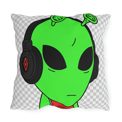 Alien Music Headphone Podcast Character Visitor Outdoor Pillows