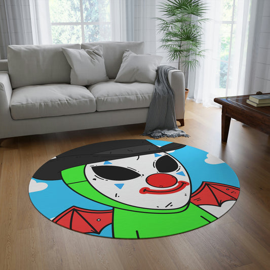 Clown Visitor Green Alien w/ Devil Wings Round Rug - Visitor751