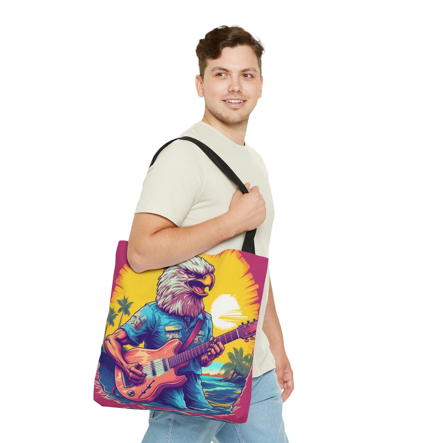 American Rock Star: Bald Eagle with Guitar Graphic Tote Bag (AOP)