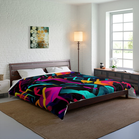 Vibrant Trendy Neon Abstract Geometric Pattern Design Comforter