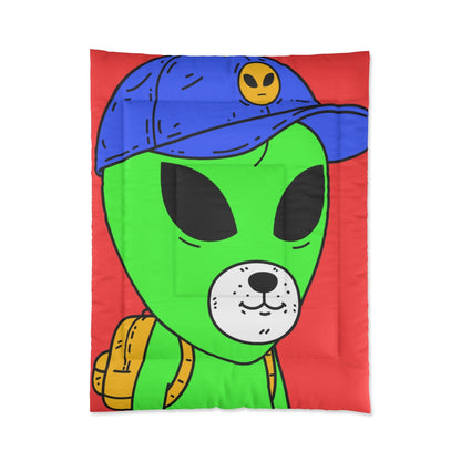 White Dog Bear Mouth Alien Green Visitor Yellow Backpack Blue Visi Hat Bed Comforter