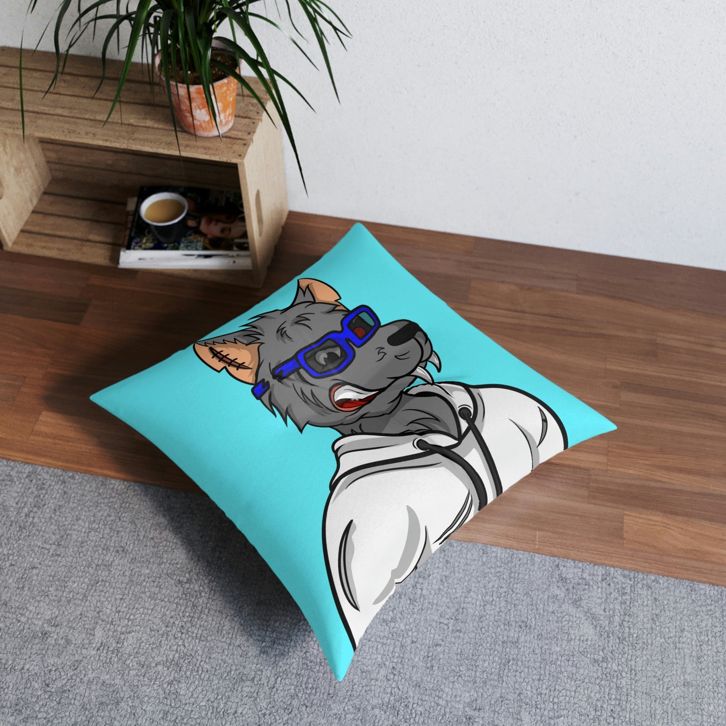 Wolf Fitness Cyborg Werewolve Tufted Floor Pillow, Square