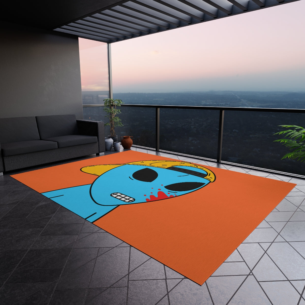 Blue Blood Visitor Alien Cartoon Outdoor Rug