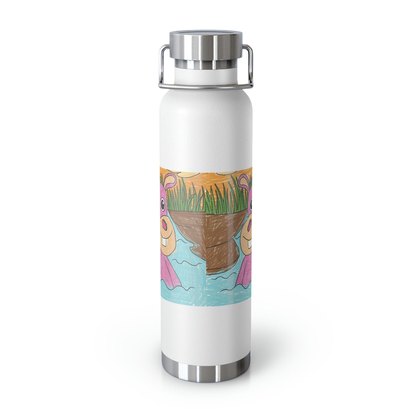 Hippo Hippopotamus Animal Creature Graphic Copper Vacuum Insulated Bottle, 22oz