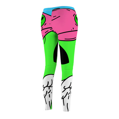 Beard Visitor Pink Hat Alien Cartoon Women's Cut & Sew Casual Leggings (AOP)