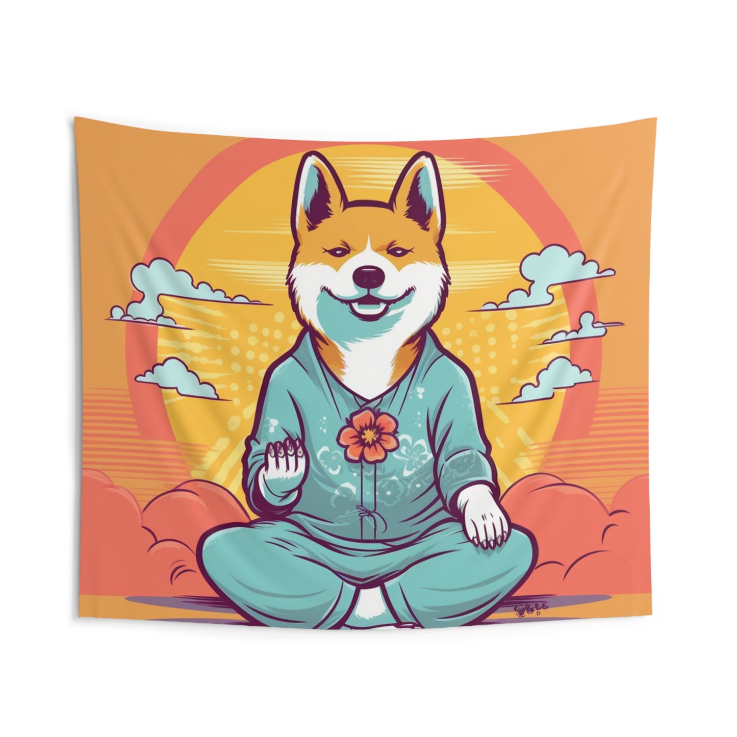 Shiba Inu Yoga Cartoon Crypto Dog Japanese Namaste: Indoor Wall Tapestries