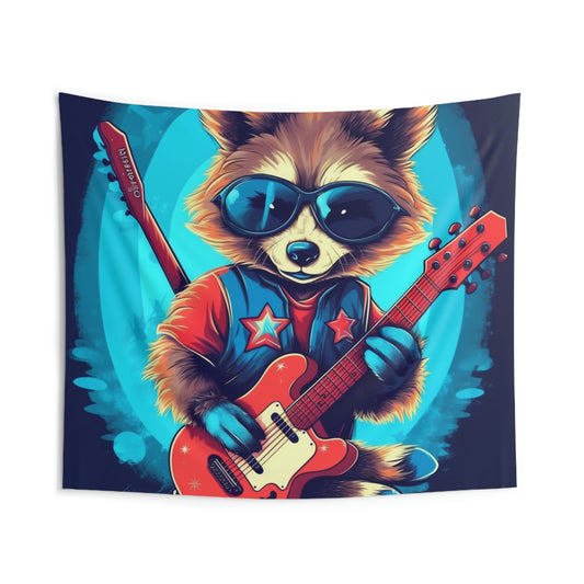 Rock Star Raccoon - Animal Musician Playing Guitar Indoor Wall Tapestries