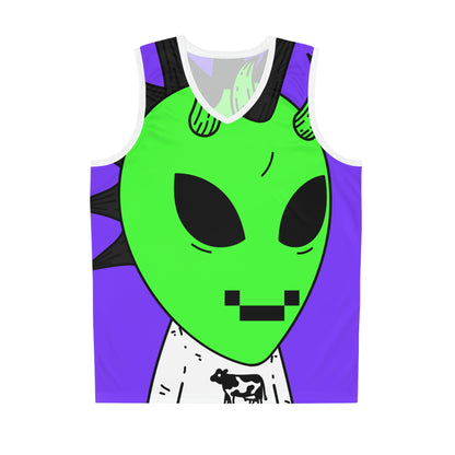 Cow Green Alien Spike Black Hair Digital Smile Visitor Basketball Jersey (AOP)