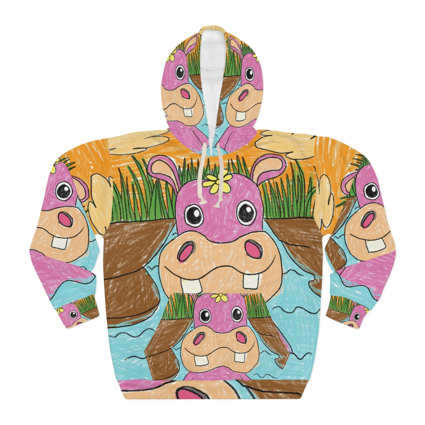 Hippo Hippopotamus Animal Creature Graphic AOP Unisex Pullover Hoodie