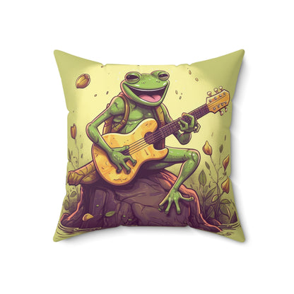 Frog Swamp Creature Stump Guitarist Musical graphic Spun Polyester Square Pillow