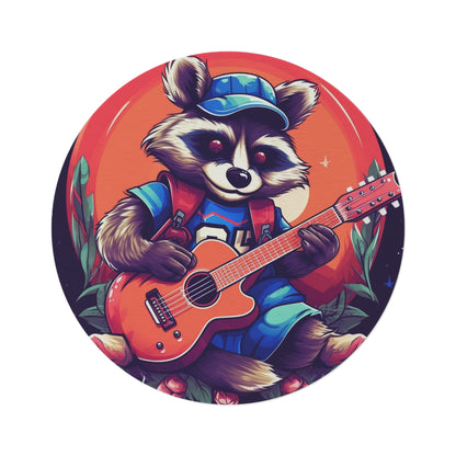 Acoustic Guitar Raccoon - Furry Animal Musician Decor Round Rug