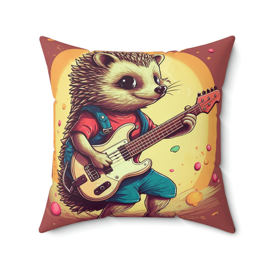 Hedgehog Guitarist Jam Band Cartoon Spun Polyester Square Pillow