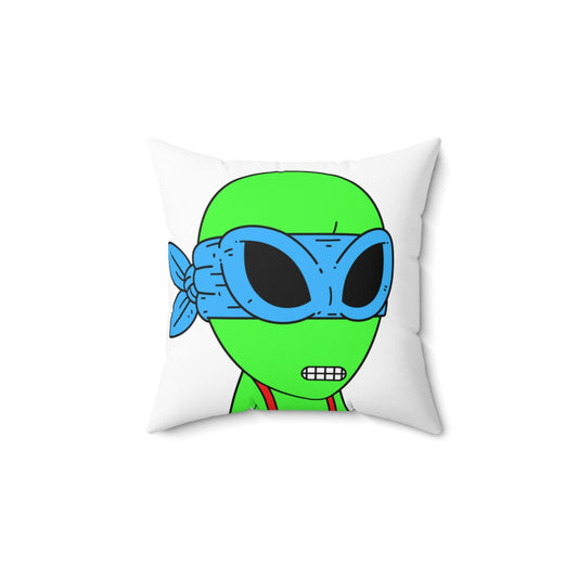 Green Alien Blue Ninja Mask Red Suspenders Visitor Spun Polyester Square Pillow