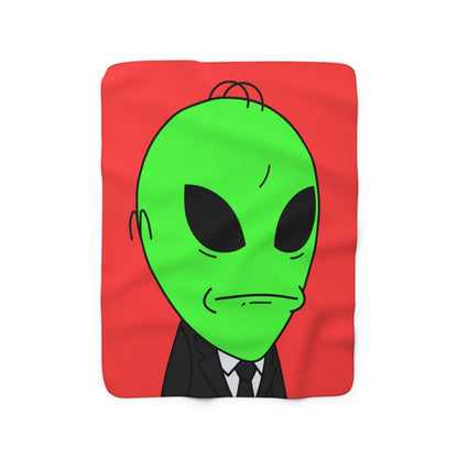 Green Hair Alien Business Black Suit Large Okay Mouth Visitor Sherpa Fleece Blanket