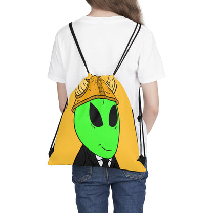 Green Smirk Face Alien Viking Helmet Black Business Suit Visitor Outdoor Drawstring Bag