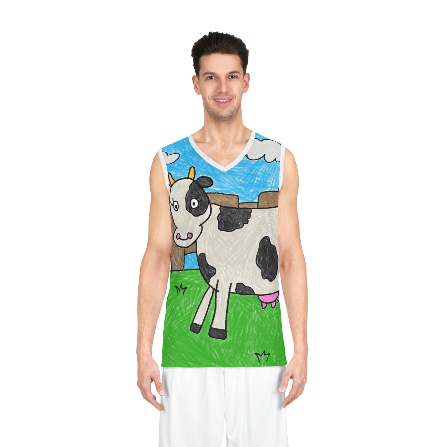 Cow Farm Animal Character Basketball Jersey (AOP)