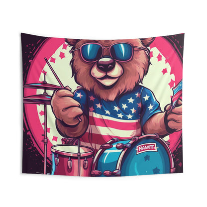 Drumroll for Freedom: Celebrate 4th of July with the Patriotic Bear's Rhythms Indoor Wall Tapestries