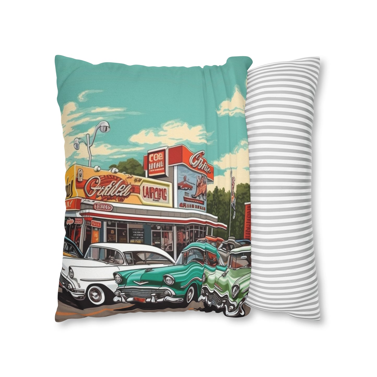 1950s Classic Car Collection Retro Artwork Spun Polyester Square Pillow Case