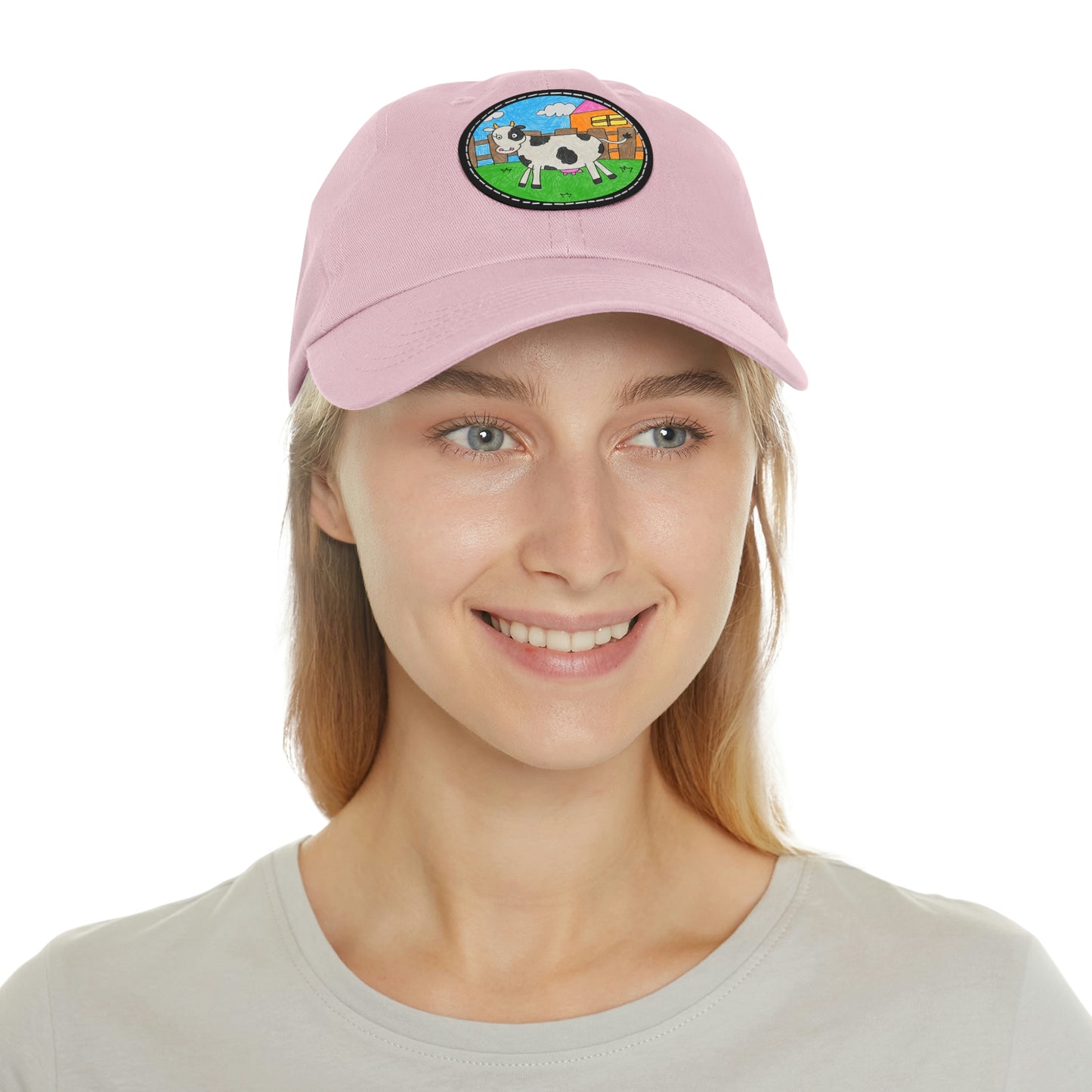 Cow Farm Animal Character Dad Hat with Leather Patch (Round)