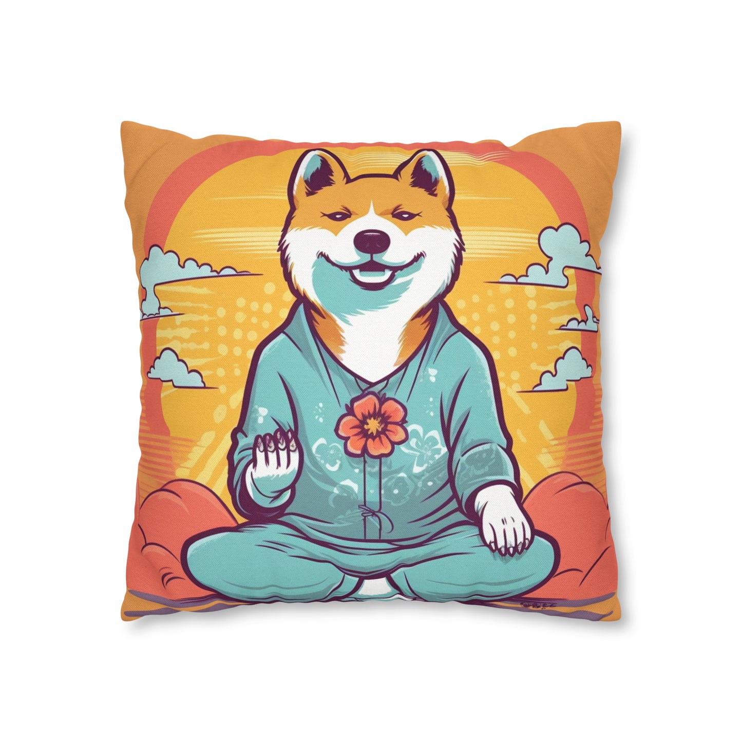 Shiba Inu Yoga Crypto Dog Namaste japonés: funda de almohada cuadrada de poliéster hilado 