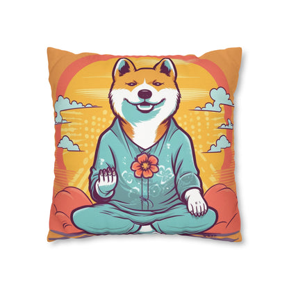 Shiba Inu Yoga Crypto Dog Namaste japonés: funda de almohada cuadrada de poliéster hilado 