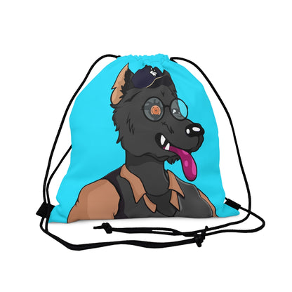 Cyborg Wolf Detective Tongue Out Round Glasses Outdoor Drawstring Bag