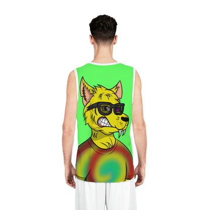 Lobo Cyborg Tie Dye Camisa de lobo Piel amarilla Gafas de sol frescas Camiseta de baloncesto 