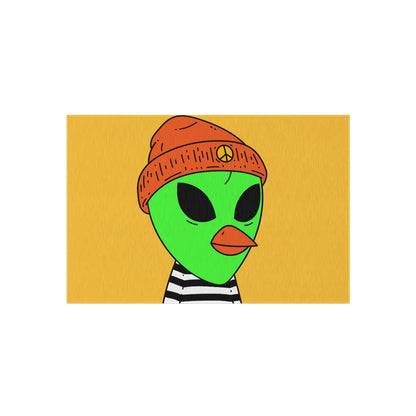 Burb Beak Verde Alien Naranja Sombrero de la paz Camisa a rayas blancas y negras Alfombra para exteriores