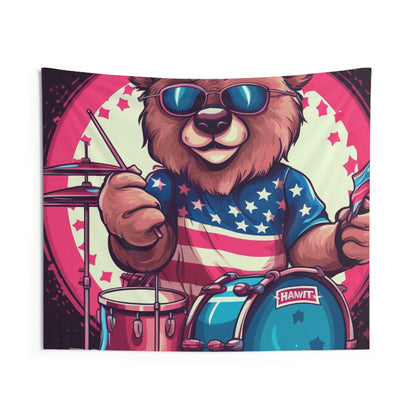 Drumroll for Freedom: Celebrate 4th of July with the Patriotic Bear's Rhythms Indoor Wall Tapestries