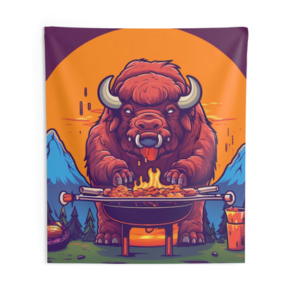 American Bison Grill Cook Food Buffalo Graphic Indoor Wall Tapestries