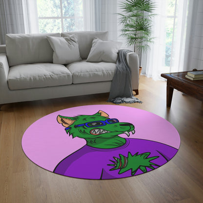 Wolf Green Fur Cyborg Wolve Glasses Purple Shirt Sci fi Round Rug