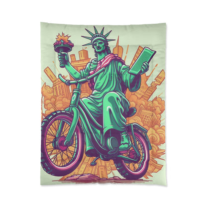 Statue of Liberty Cyclist Bike Rider American Graphic Comforter