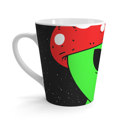 Mushroom Head Green Alien Visitor w/ Red Lips Latte Mug