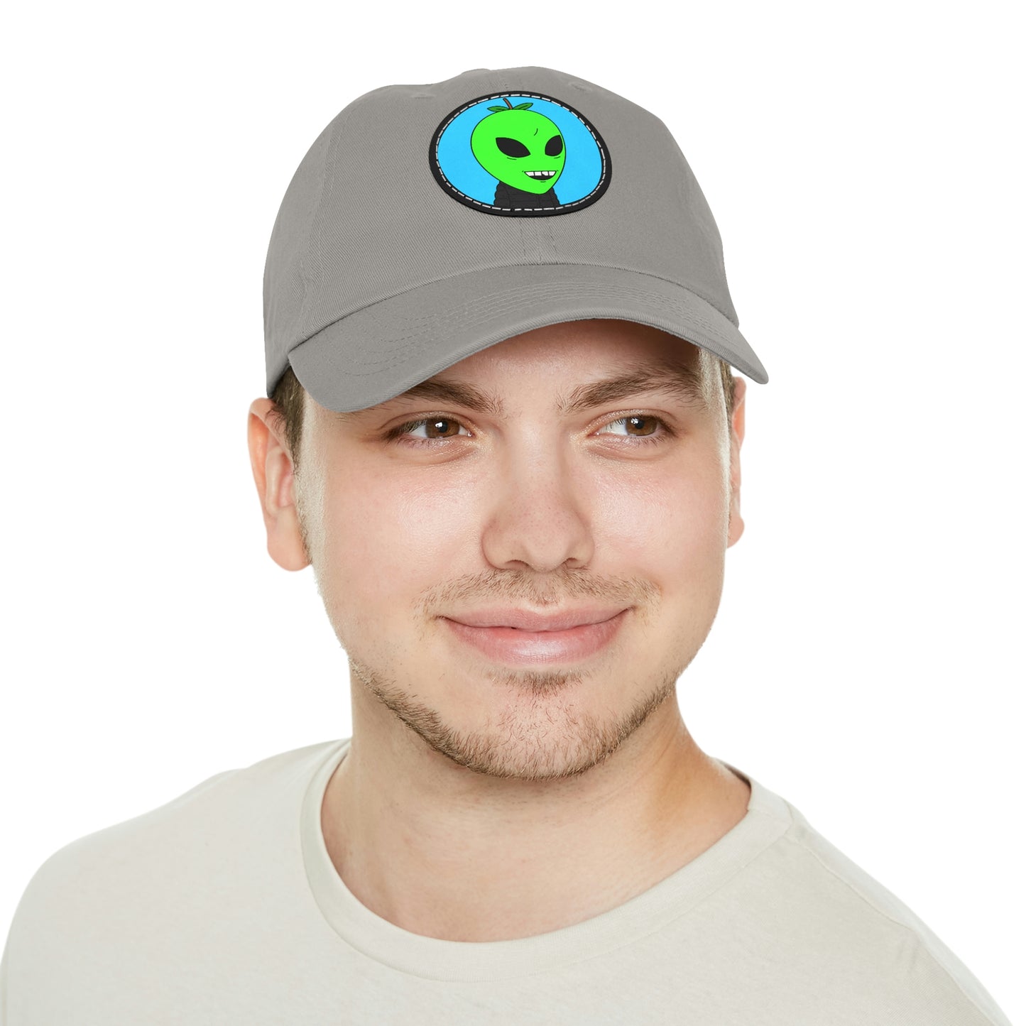 Green Apple Chipped tooth Visitor Smiling Dad Hat with Leather Patch (Round)