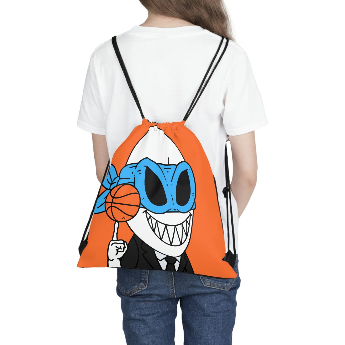 Outdoor Basketball Drawstring Bag - Alien BBall Sport Ninja Mask Orange Basketball