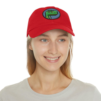 Dinosaur Dino Pixel Dad Hat with Leather Patch (Round)