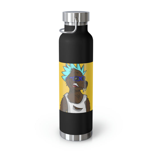 Botella aislada al vacío de cobre con diseño de lobo de hombre lobo de dibujos animados de pelo azul, 22 oz